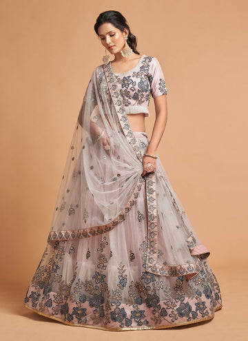 Grey Color Festive Wear Zari Embroidery Work Lehenga Choli Design